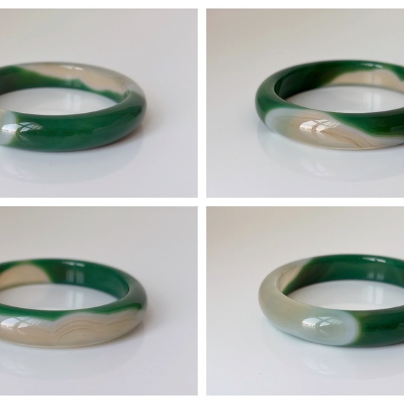 56mm Natural Green Agate Round Bangle BA123 - Picture 3 of 11